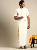 Ramraj Cotton Mens Cotton Cream Colour Half Sleeve Shirt