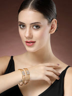 NVR Women's Set of 2 Gold-Polished CZ Stone-Studded Adjustable Bangles - Distacart