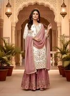 Teeya Creation Multi Color Pure Silk Gimmy Silk Heavy Embroidery Work Wedding Wear Palazzo Pair - Distacart