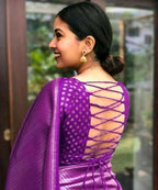 DEIANA'S Beautiful Designer Golden zari Soft Lichi Silk Saree - Purple