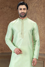 Raivat Ethnic Jacquard Art Silk Thread Work Kurta Pajama In Pista Green Colour - Distacart