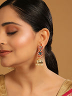 Nuyug 22K Gold-Plated Enamel & Beaded Dome Shaped Jhumka Earrings - Distacart