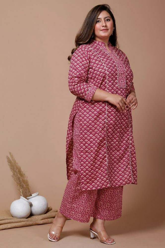 Miravan Womens Plus Size Floral Printed Cotton Kurta With Palazzo - Distacart