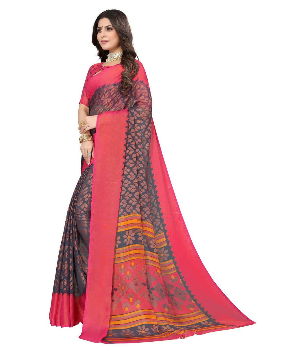 Vamika Grey Chiffon Brasso Bollywood Style Woven Saree (ALIZA GREY) - Distacart