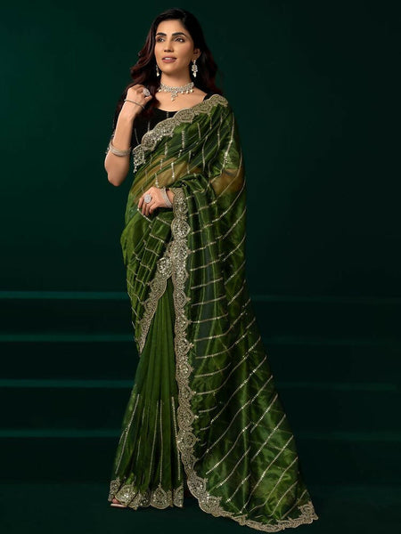Joban Fashion Green Net Party Wear Sarees