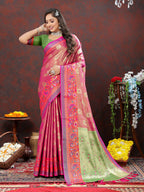 Lorenvalley Fashion Magenta Kanjivaram Silk Woven Design with Zari Weaving Saree