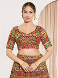 Joban Fashion Red Brocade Padded Blouse With Sweetheart Neck Elbow Sleeves - Distacart