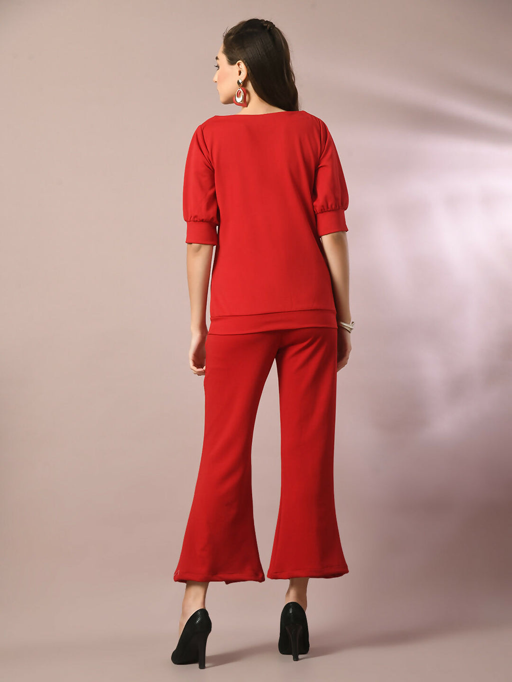 Myshka Women's Red Solid Boat Neck Party Top
