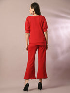Myshka Women's Red Solid Boat Neck Party Top