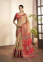 Beige Bhagalpuri Silk Woven design with Hand work butta Saree - Norita Nirvi