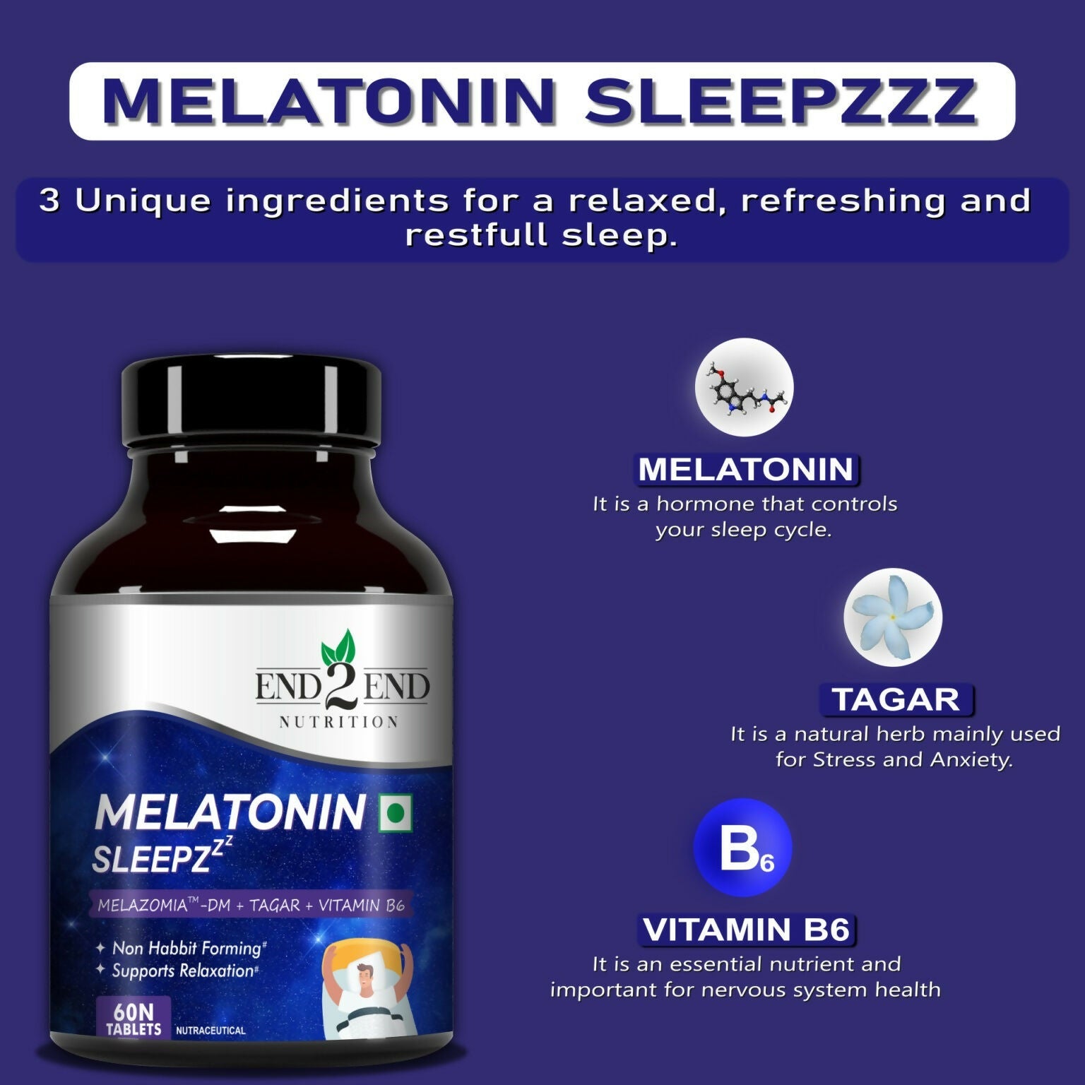 End2End Nutrition Melatonin Sleepzzz Tablets - Distacart