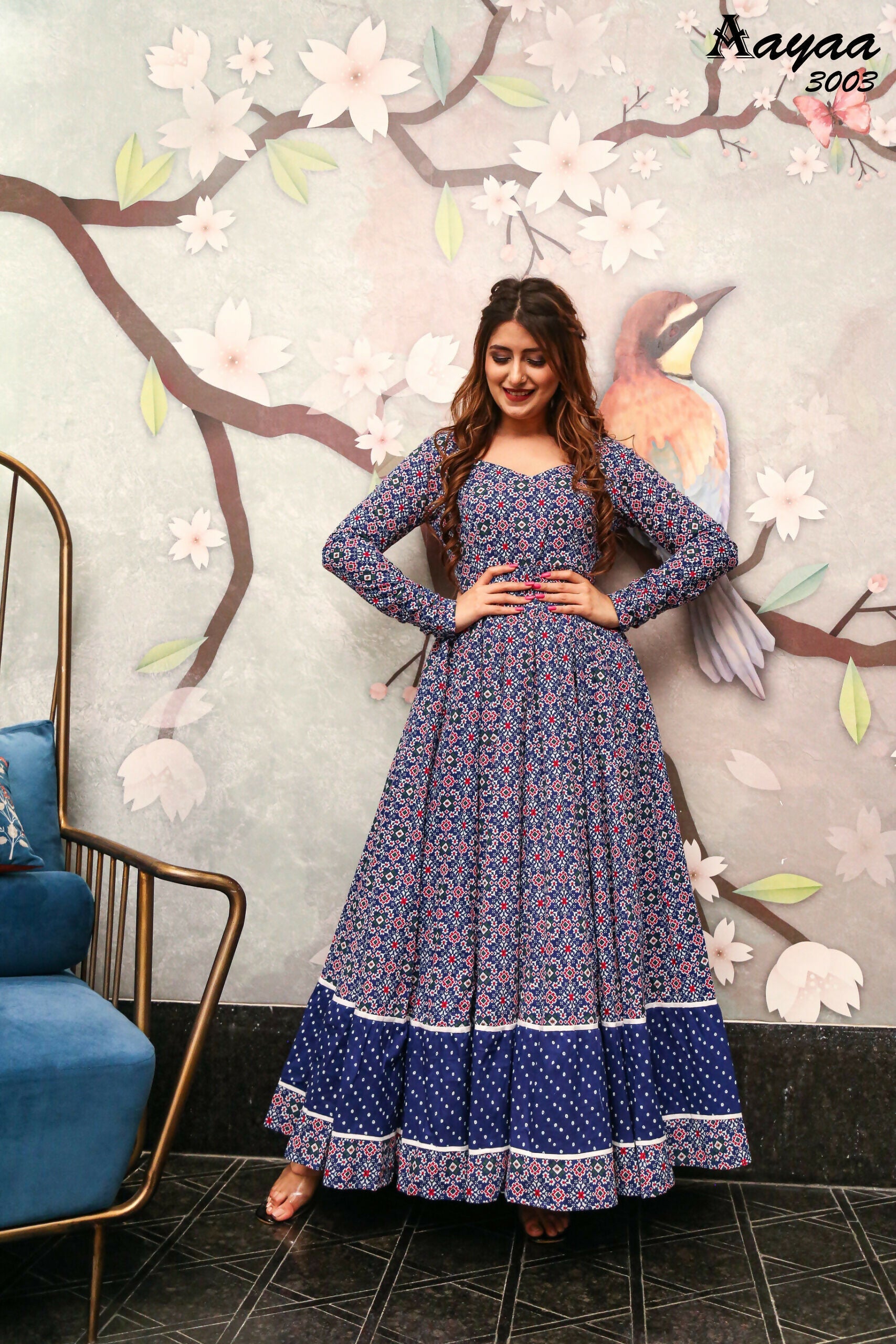 Aayaa Pure Ab Cotton Gown With Heavy Digital Print - Multi Color - Distacart