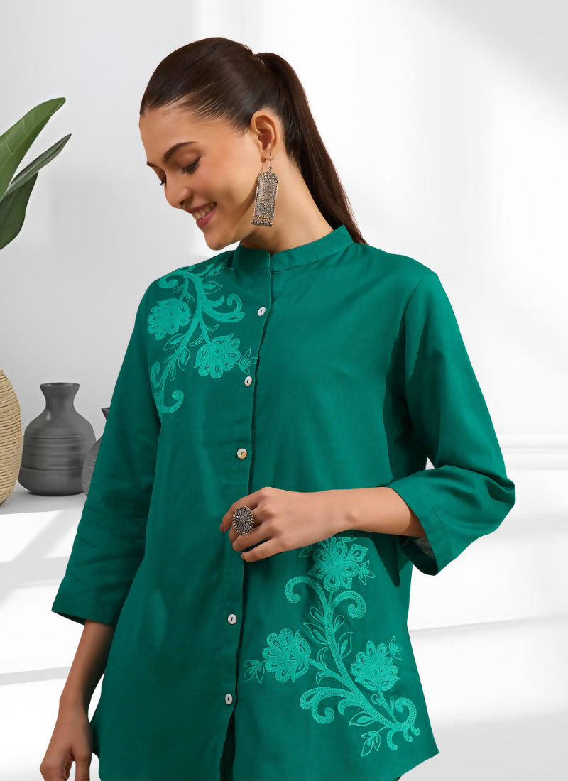 Joban Fashion Green Cotton, Linen Embroidered Readymade Cord Set - Distacart