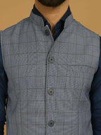 Even Apparels Nehru Jacket With Welt Pockets - Blue