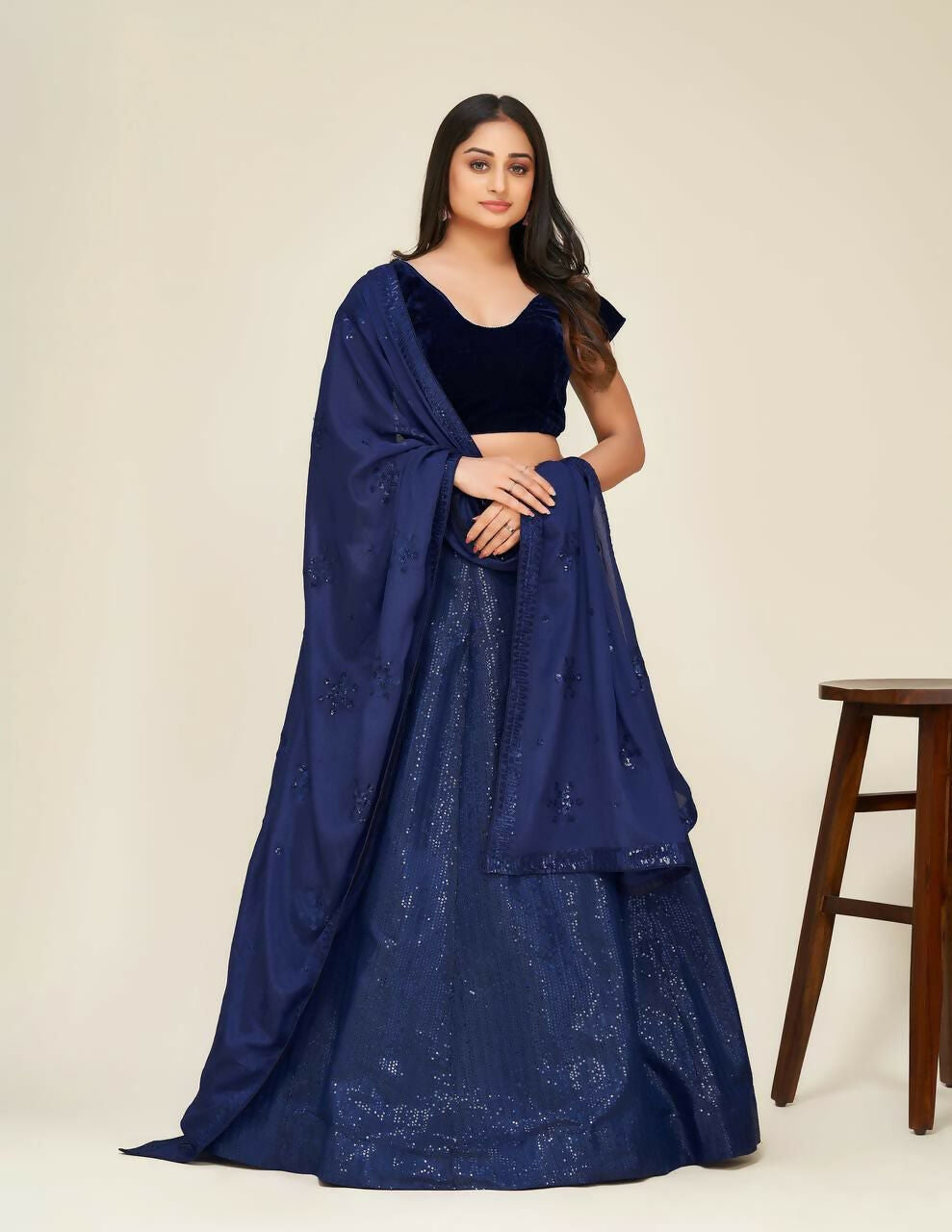 Jyoti Fashion Women's Blue Two Tone Tapeta Silk Sequins Designer Lehenga Choli Set