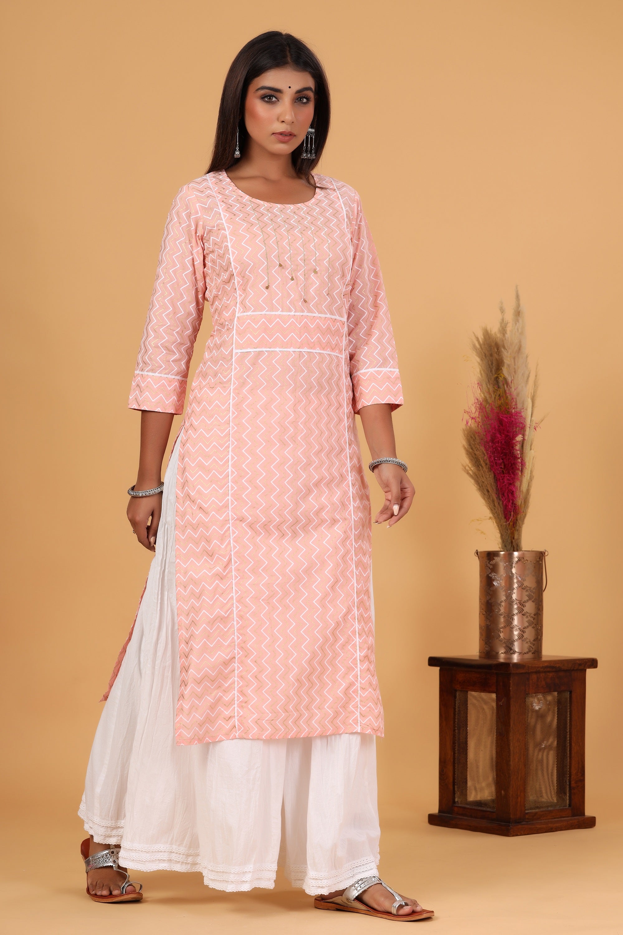 Kaajh Women's Pink Zigzag Print Kurta - Distacart
