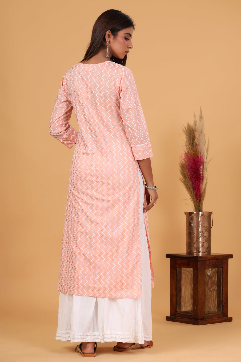 Kaajh Women's Pink Zigzag Print Kurta - Distacart