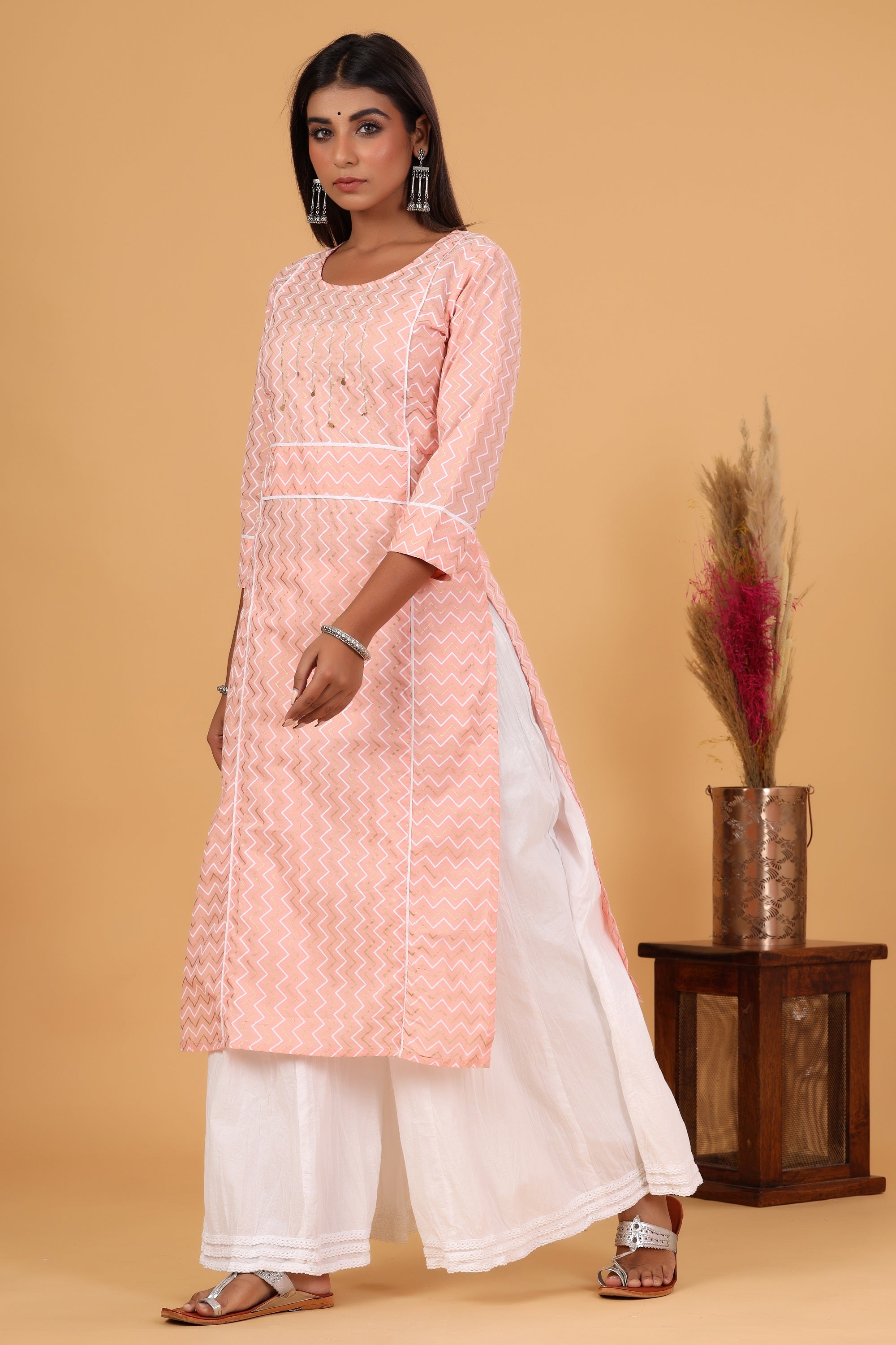 Kaajh Women's Pink Zigzag Print Kurta - Distacart