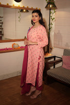 Kaajh Women's Pink Floral Gold Print Suit Set - Distacart