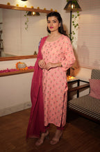 Kaajh Women's Pink Floral Gold Print Suit Set - Distacart