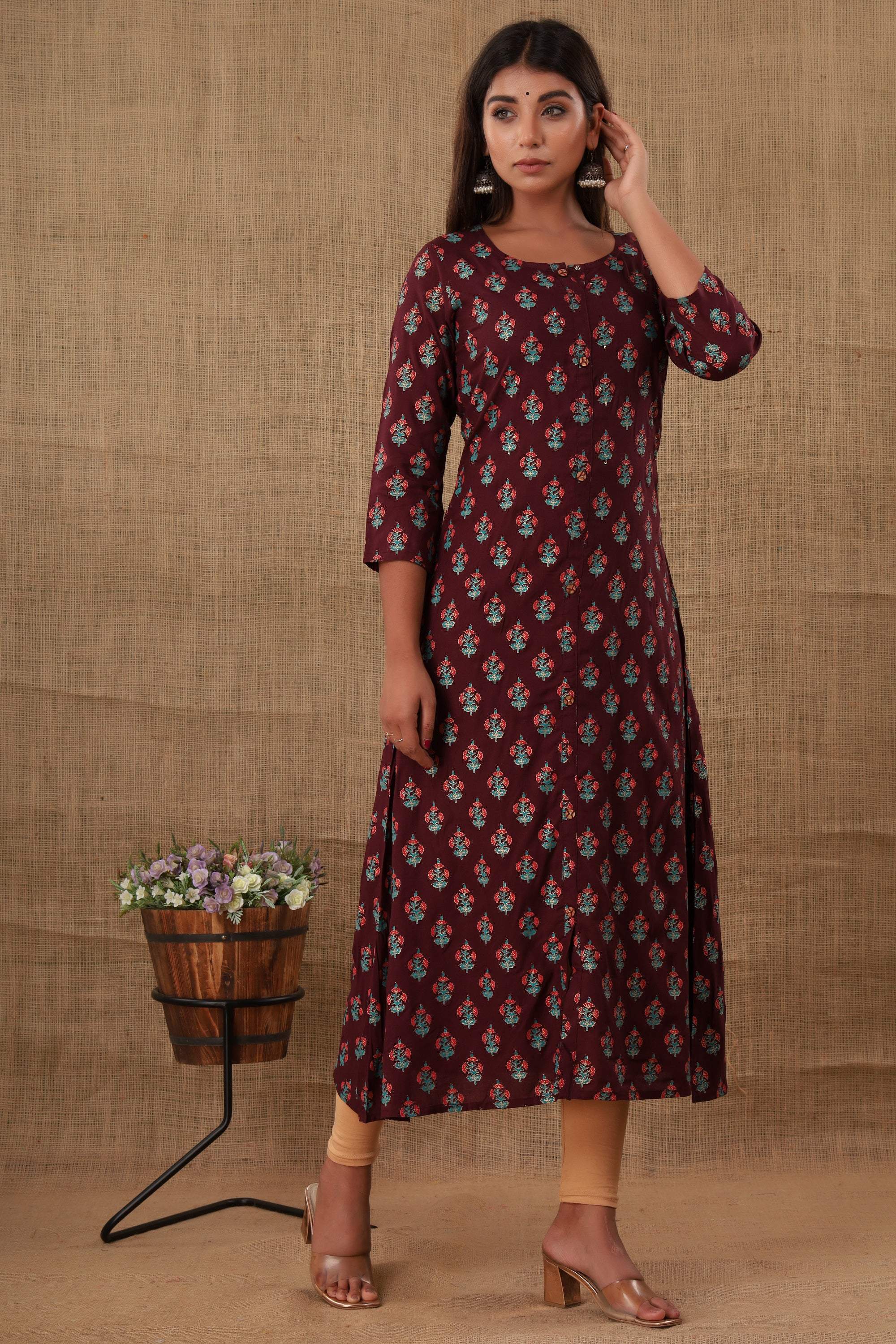 Kaajh Women's Purple Floral Print Kurta - Distacart