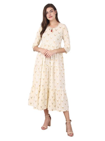 Kaajh Off White Gold Print kurta For Women