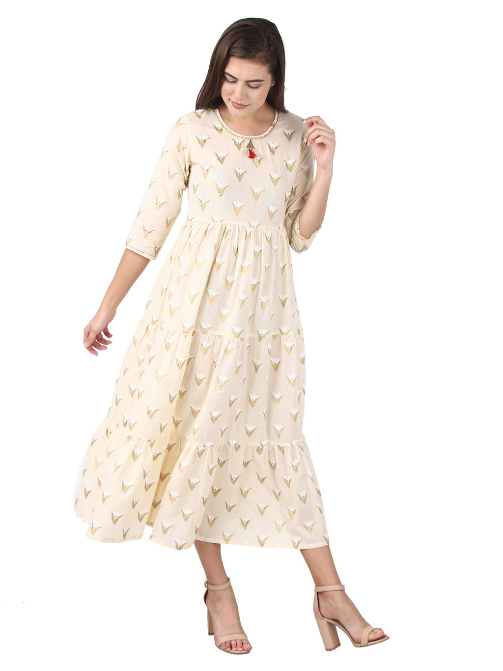 Kaajh Off White Gold Print kurta For Women - Distacart