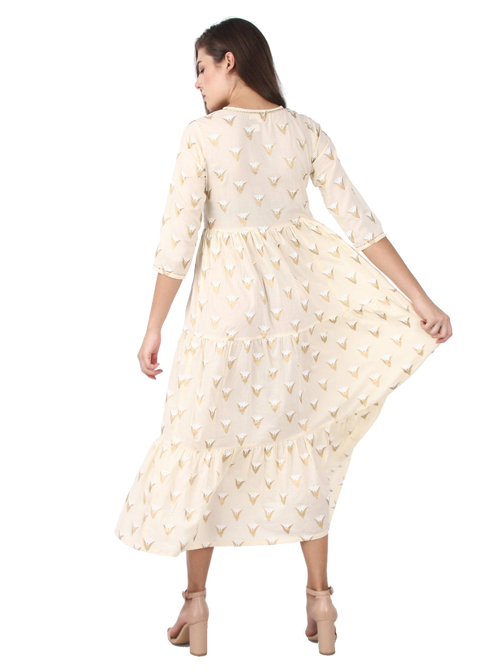 Kaajh Off White Gold Print kurta For Women - Distacart