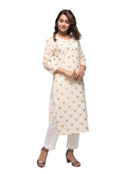 Kaajh Women's Off White Gold Print kurta - Distacart