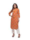 Kaajh Women's Orange Block Print kurta - Distacart