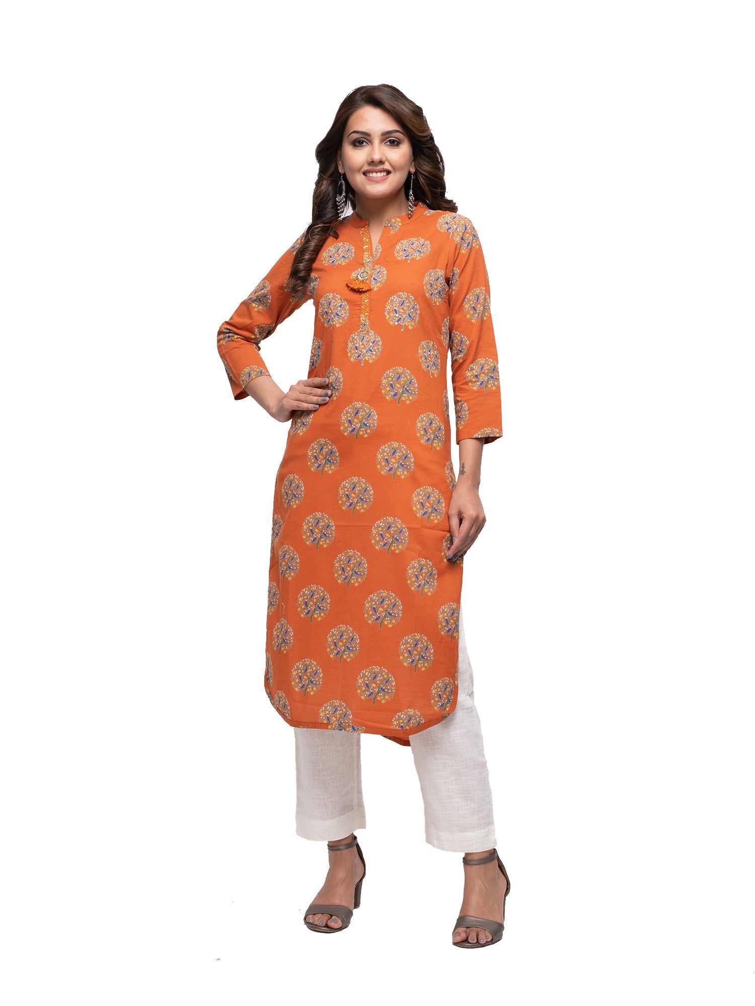 Kaajh Women's Orange Block Print kurta - Distacart
