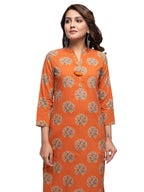 Kaajh Women's Orange Block Print kurta - Distacart