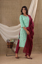 Kaajh Women's Green Floral Print Suit Set - Distacart