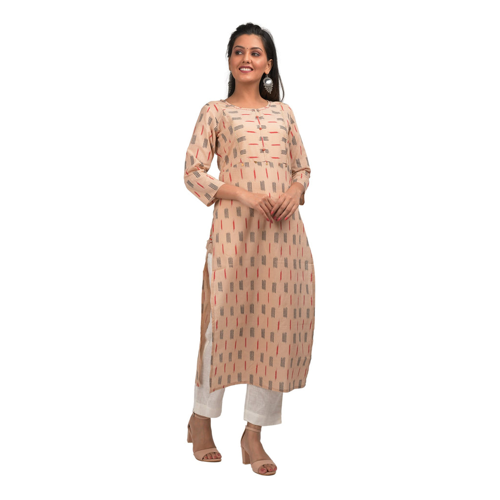 Kaajh Women's Beige Printed Casual kurta - Distacart