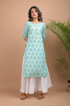 Kaajh Women's Sky Blue Floral Print kurta - Distacart