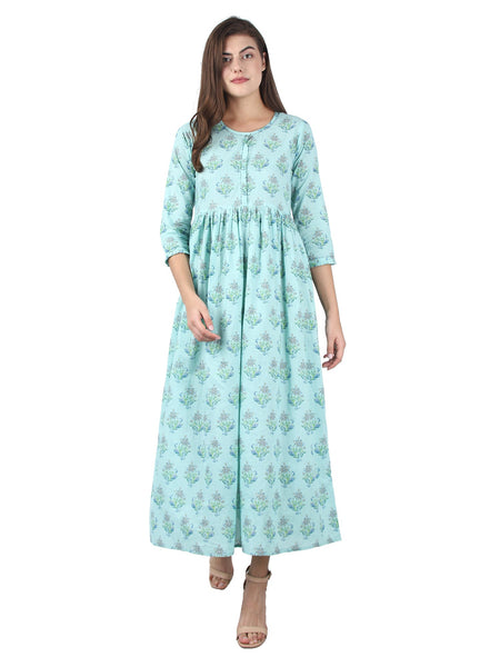 Kaajh Sky Blue Floral Print Anarkali kurta For Women
