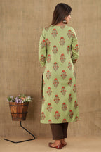 Kaajh Women's Green Brown Floral Print Suit Set - Distacart