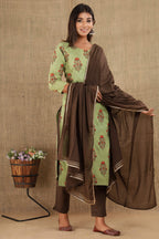 Kaajh Women's Green Brown Floral Print Suit Set - Distacart