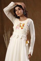 Kaajh Off White Thread Embroidery Kurta For Women - Distacart