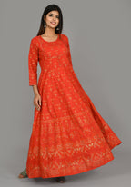 Kaajh Women's Red Gold Printed Kurta - Distacart
