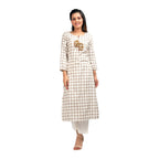 Kaajh Women's Off White Thread Embroidery Kurta - Distacart