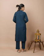 Kaajh Women's Navy Blue Solid Cotton Kurta Pant Set - Distacart