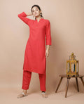 Kaajh Women's Red Solid Cotton Kurta Pant Set - Distacart