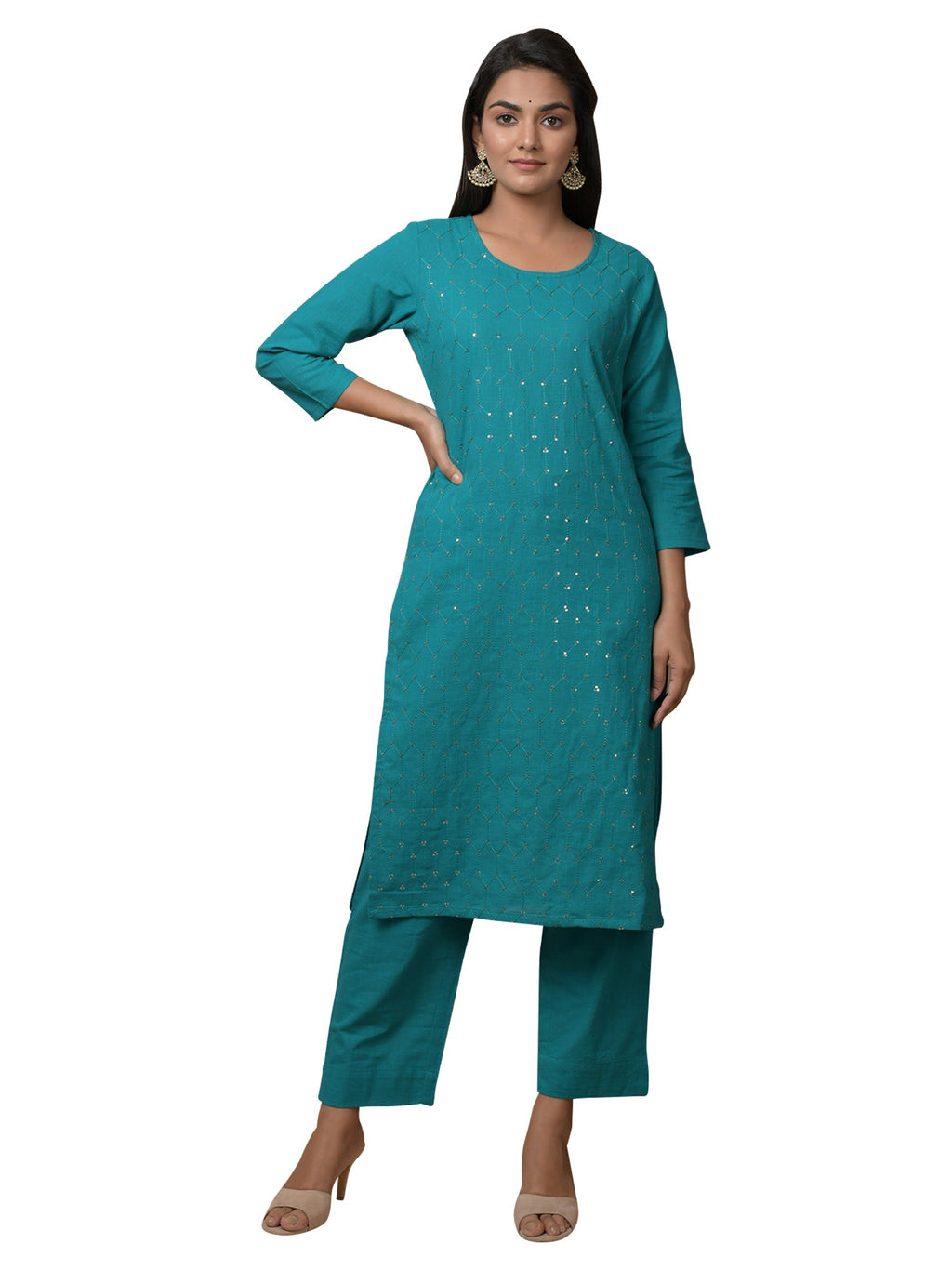 Kaajh Women's Green Solid Sequin Embellishment Kurta - Distacart