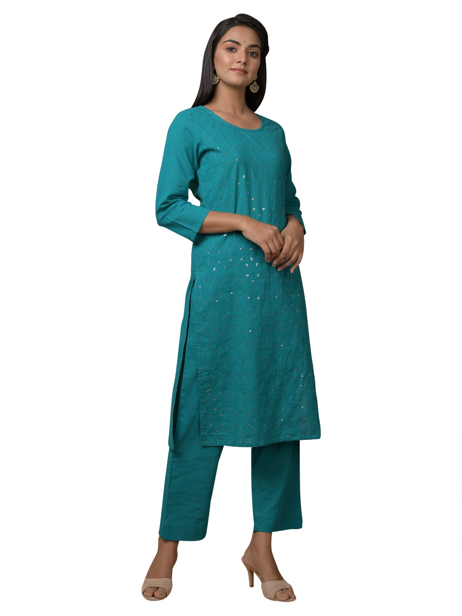 Kaajh Women's Green Solid Sequin Embellishment Kurta - Distacart