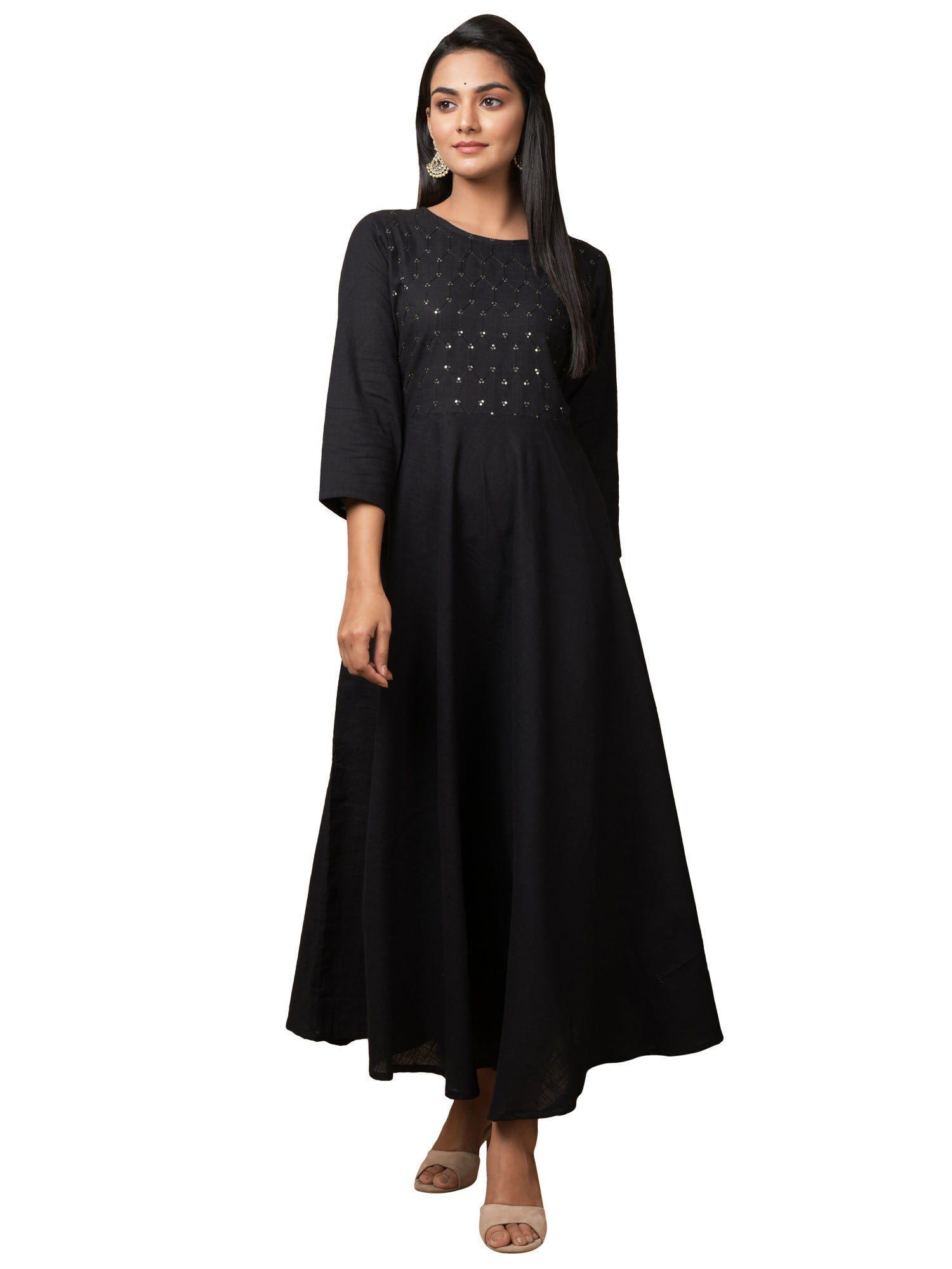 Kaajh Women's Black Solid Sequin Anarkali Kurta - Distacart