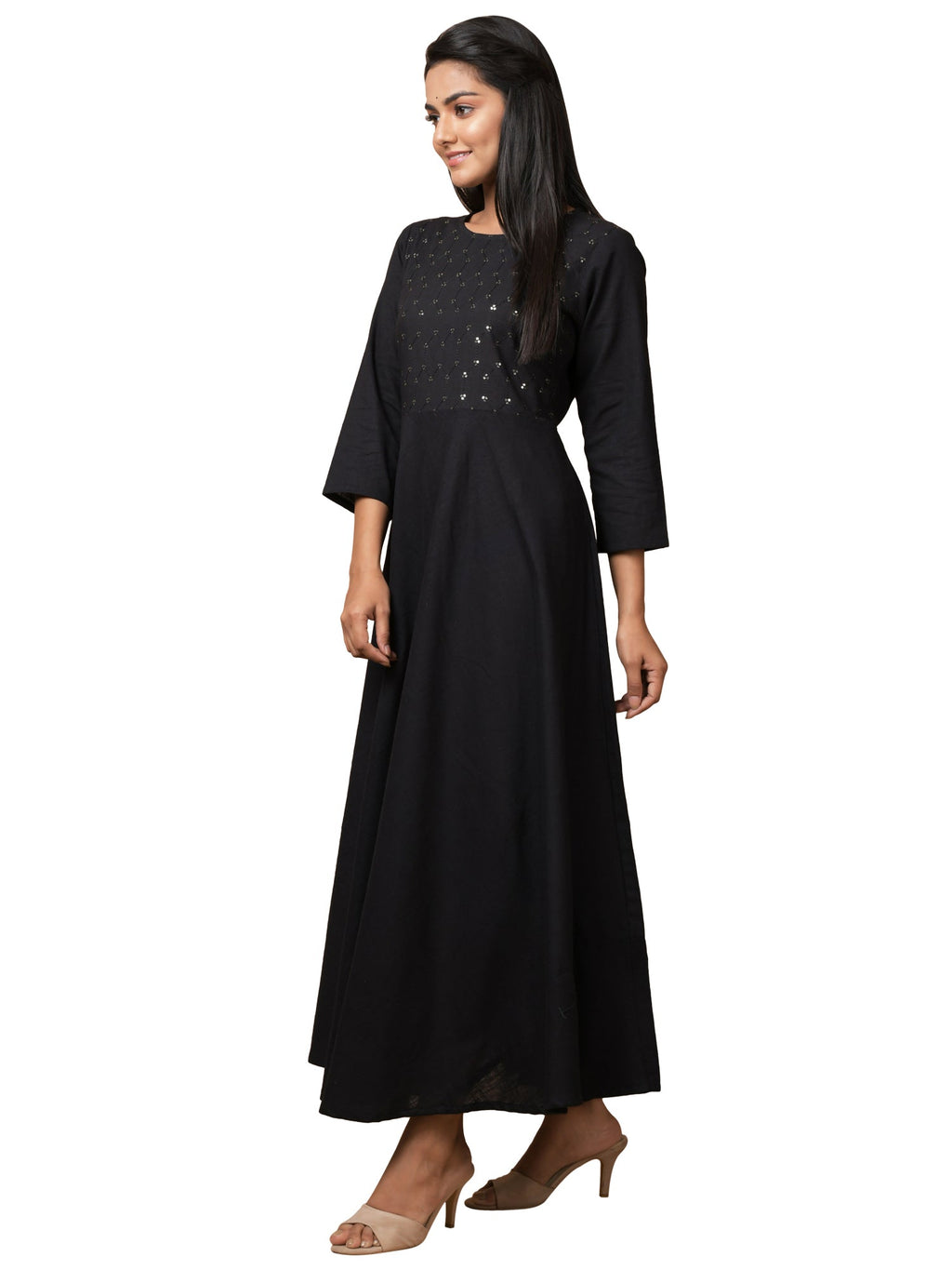 Kaajh Women's Black Solid Sequin Anarkali Kurta - Distacart