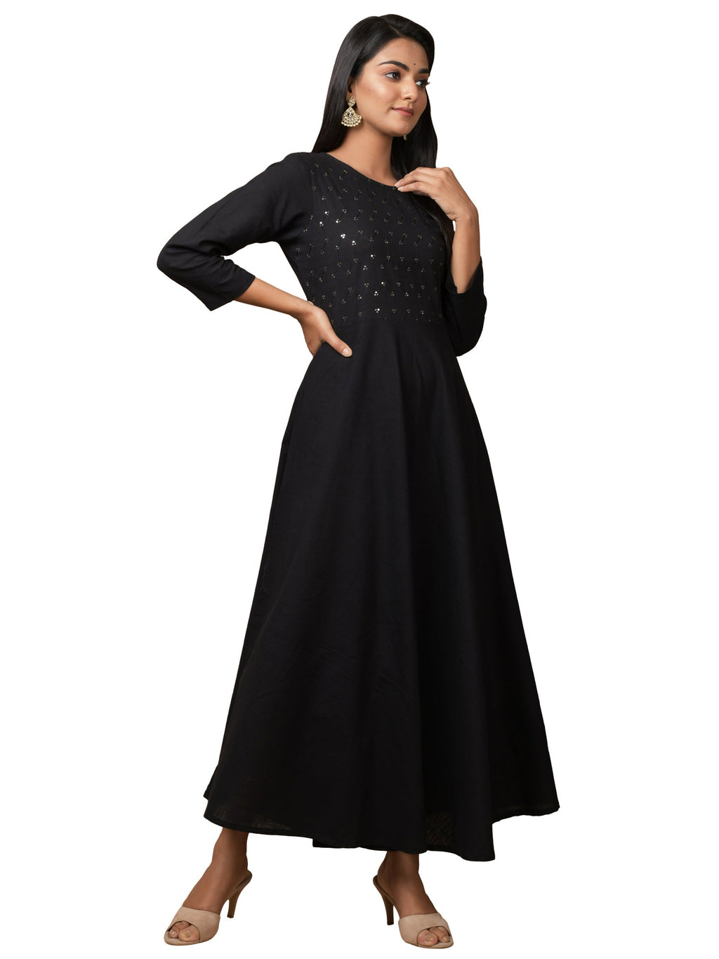 Kaajh Women's Black Solid Sequin Anarkali Kurta - Distacart