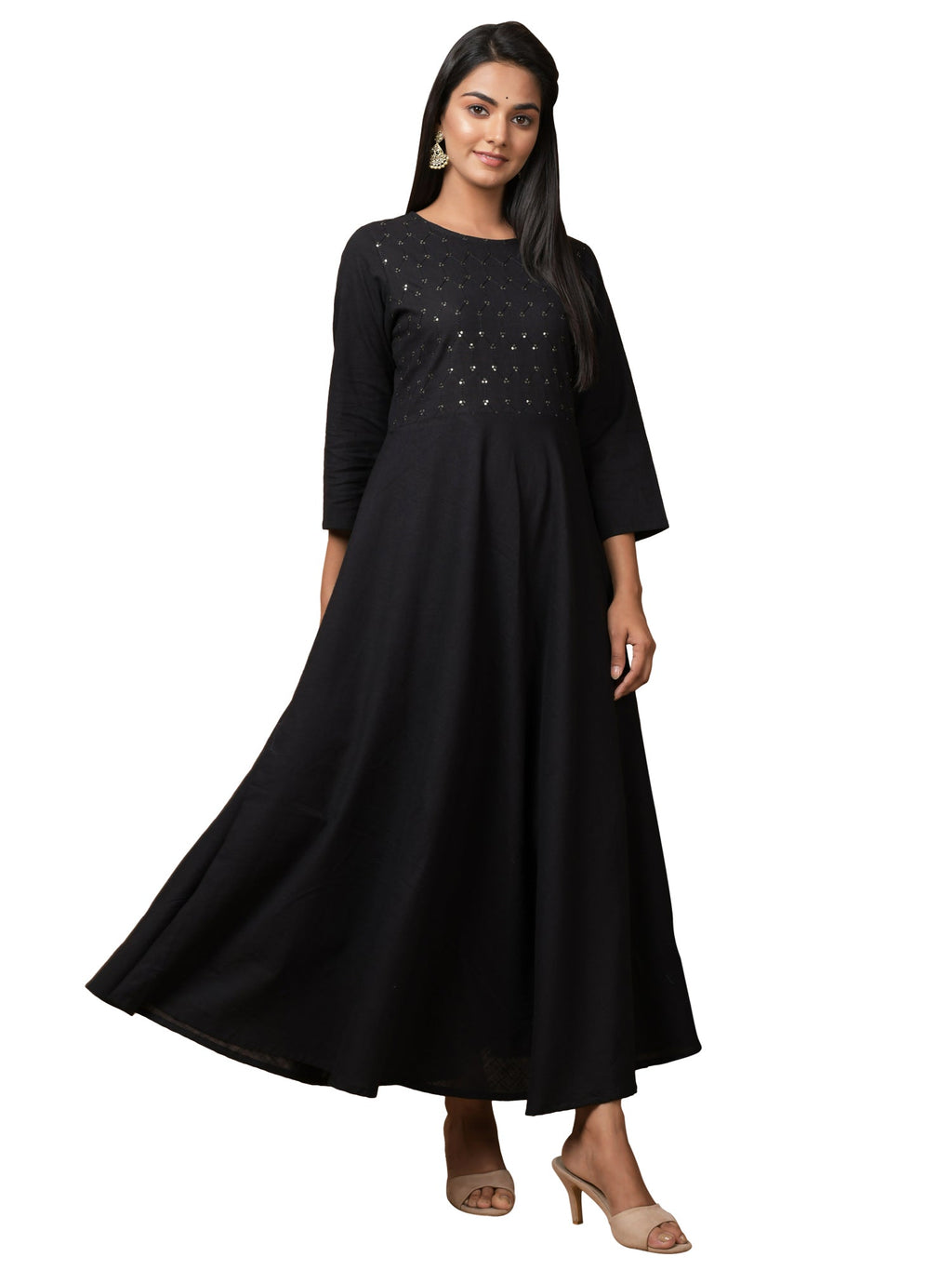 Kaajh Women's Black Solid Sequin Anarkali Kurta - Distacart