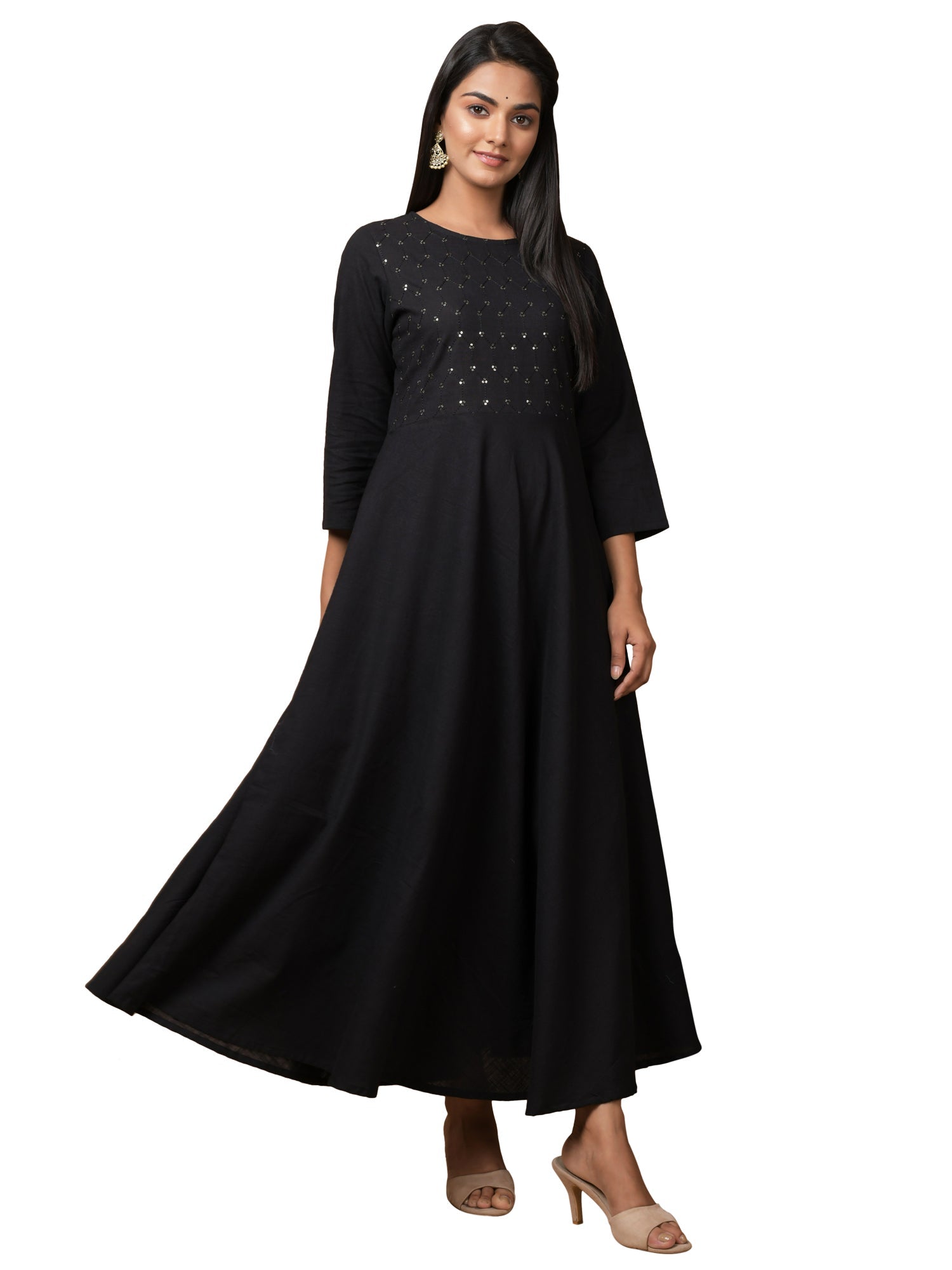 Kaajh Women's Black Solid Sequin Anarkali Kurta - Distacart
